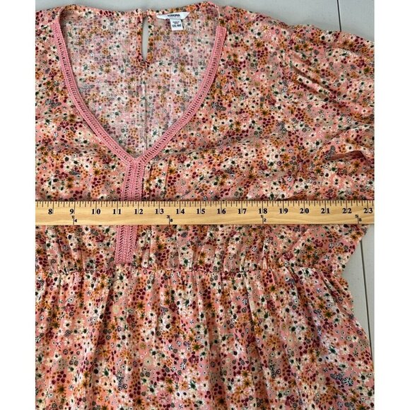 Sonoma Ditsy Floral Babydoll Tunic Top Crochet Size 2XL Coral Pink - Picture 7 of 9